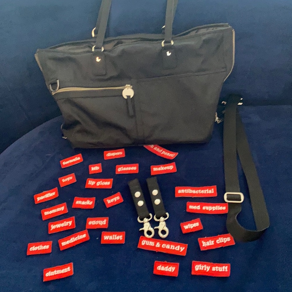 Black Danzo Diaper Bag with Velcro labeling system